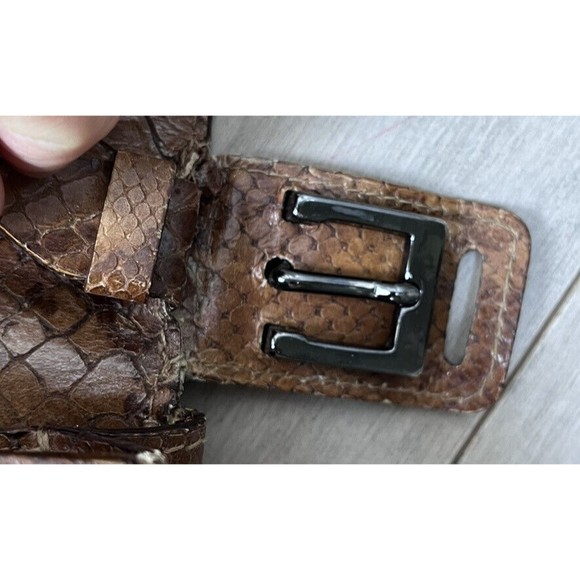 VTG Authentic VALENTINO SNAKE LEATHER SHOULDER MID BAG TAN - Picture 7 of 16